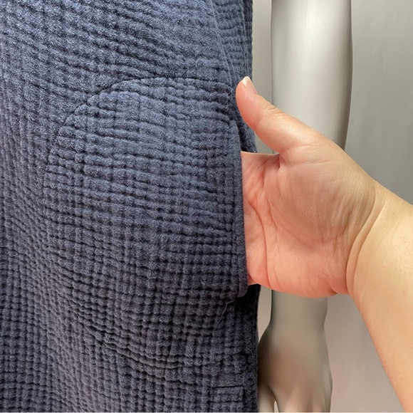 J. Jill Navy Blue Cotton Gauzy Collared Mini Shift Shirt Dress Women's Size SP - Picture 5 of 11